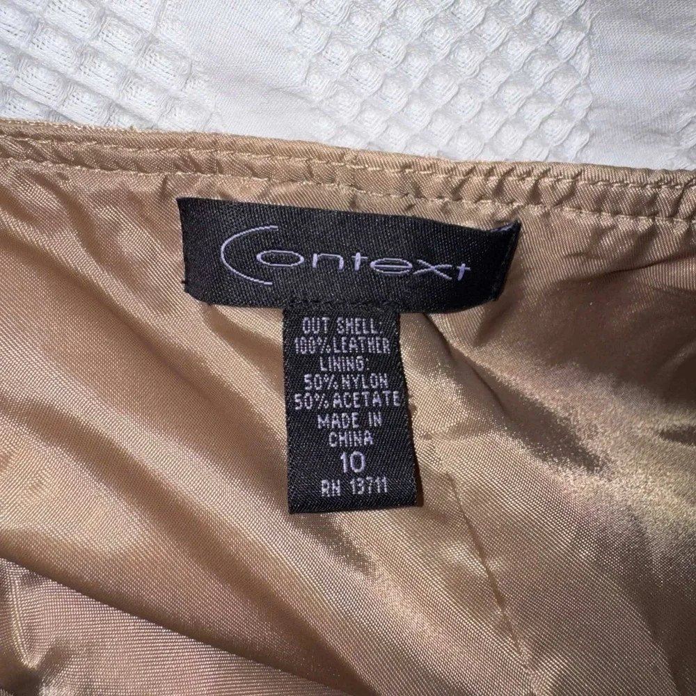 Context Suede Leather Paneled Skirt Tan Boho Western Academia Neutral Size 10